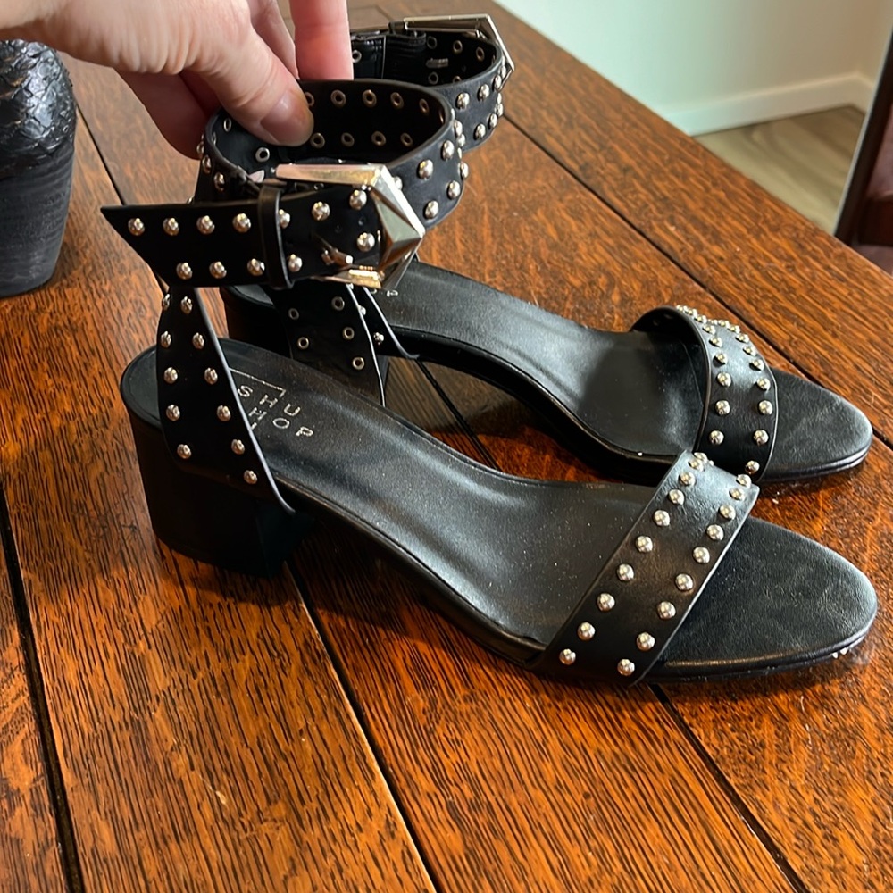 Black studded low heel sandals